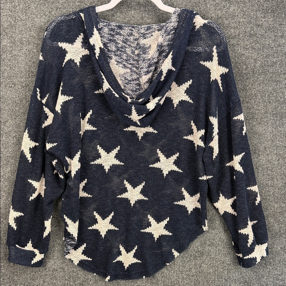 Vintage Havana Star Sheer Hooded Knit Pullover - Navy & Cream Small - Picture 6 of 14